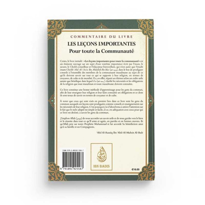 Les Leçons Importantes - Ibn Baz  Commentaire de Abd Ar-Razzaq Al-Badr