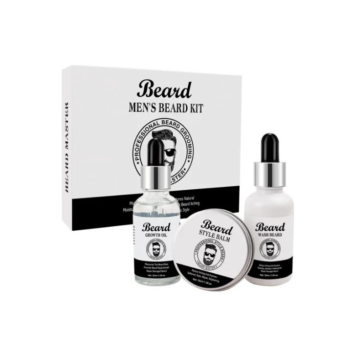 Coffret barbe: huile, shampoing et baume pour barbe