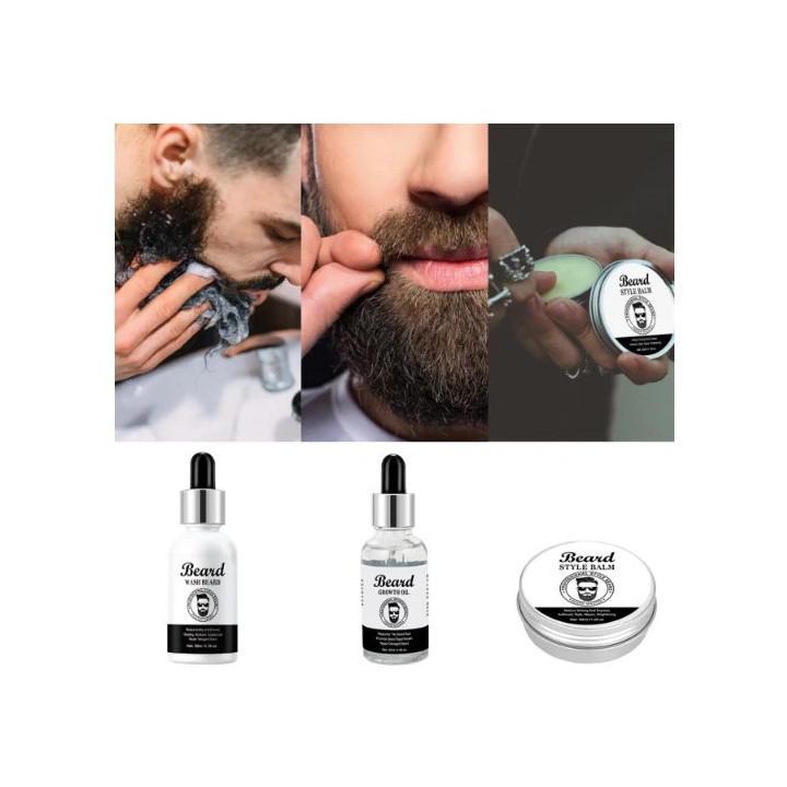 Coffret barbe: huile, shampoing et baume pour barbe