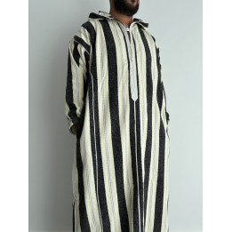 Djellaba marocaine Ouazzania rayée - Blanc/noir