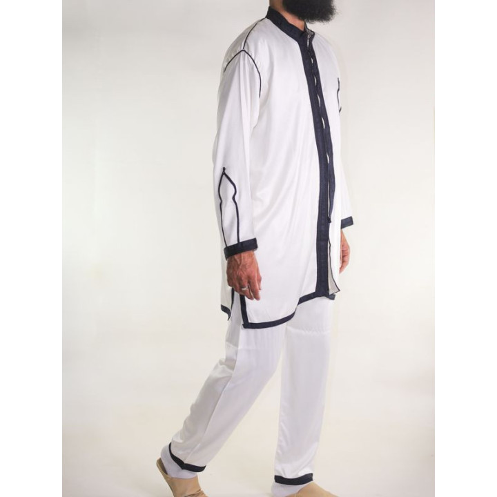 Jabador homme 2 Pièces - Blanc cassé avec broderie Bleu Marine