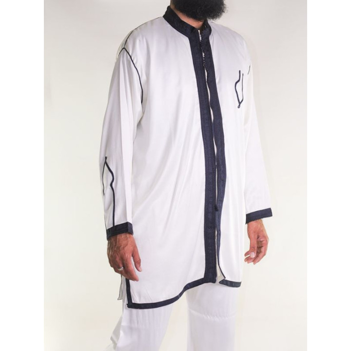Jabador homme 2 Pièces - Blanc cassé avec broderie Bleu Marine