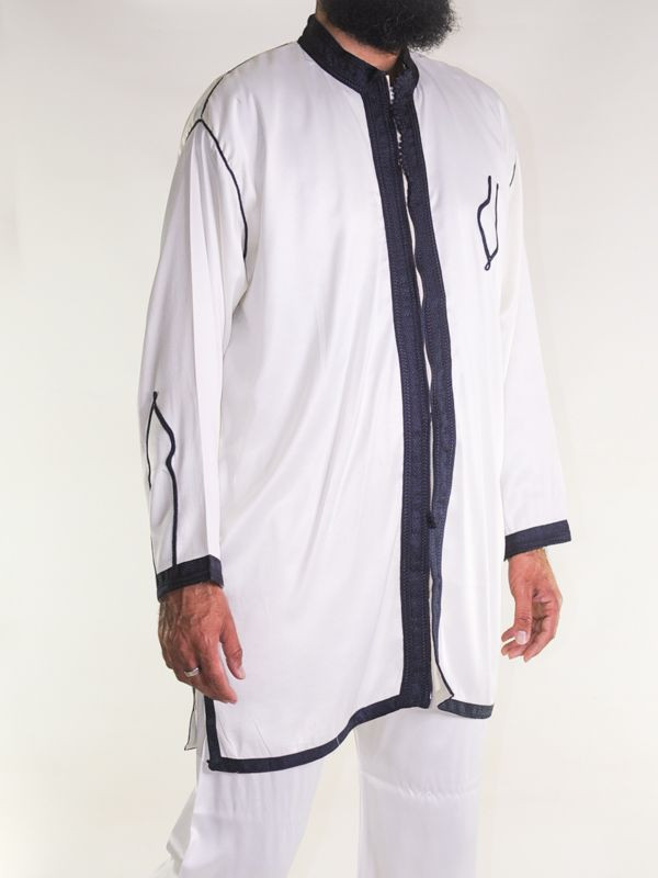 Jabador homme 2 Pièces - Blanc cassé avec broderie Bleu Marine