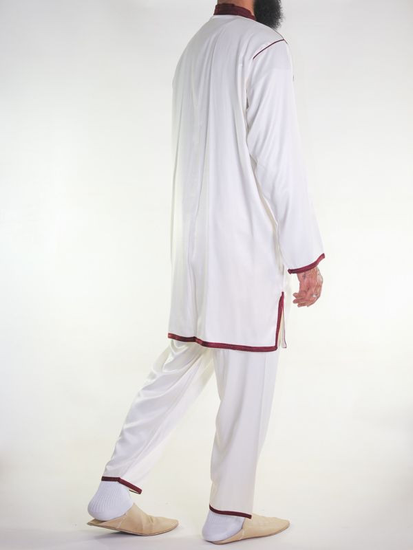 Jabador homme 2 Pièces - Blanc cassé avec broderie Grenat