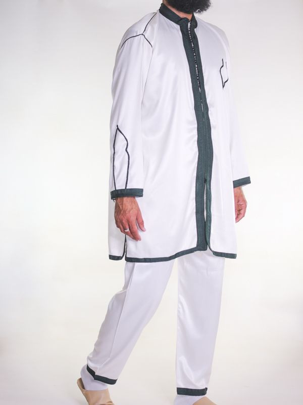 Jabador homme 2 Pièces - Blanc cassé avec broderie Vert