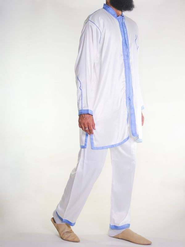 Jabador homme 2 Pièces - Blanc cassé avec broderie Bleu Marine