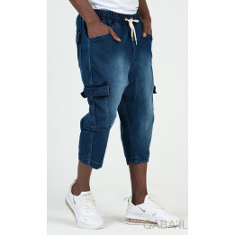 Cargo court jean stretch 9114 bleu brut - Qabail
