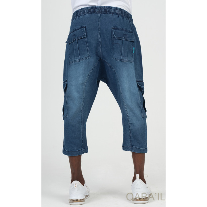 Cargo court jean stretch 9114 bleu brut - Qabail