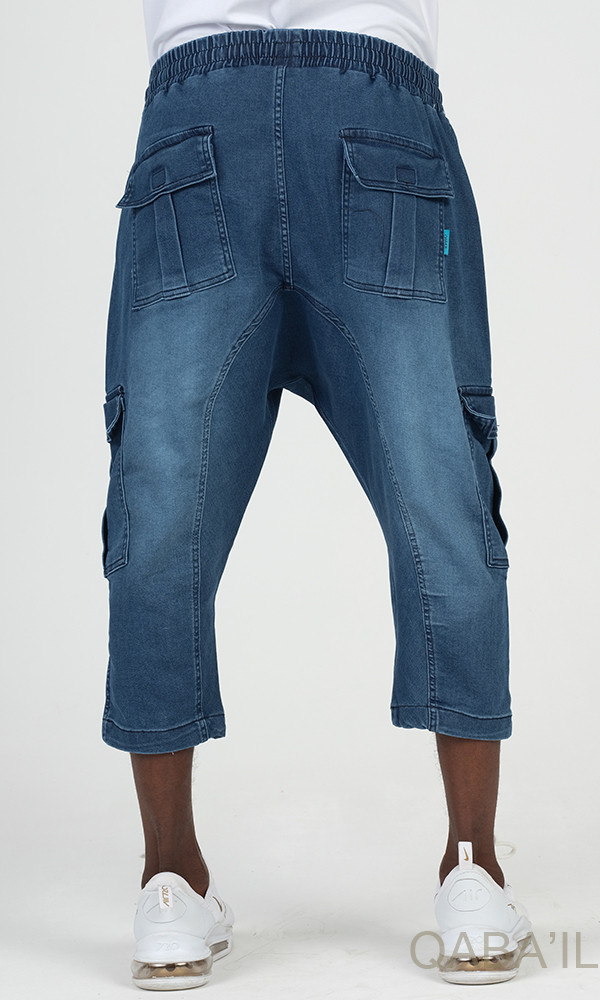 Cargo court jean stretch 9114 bleu brut - Qabail
