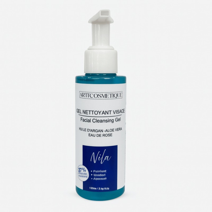 Gel nettoyant visage à la nila, huile d'argan, aloe vera et eau de rose - Arti'cosmétique