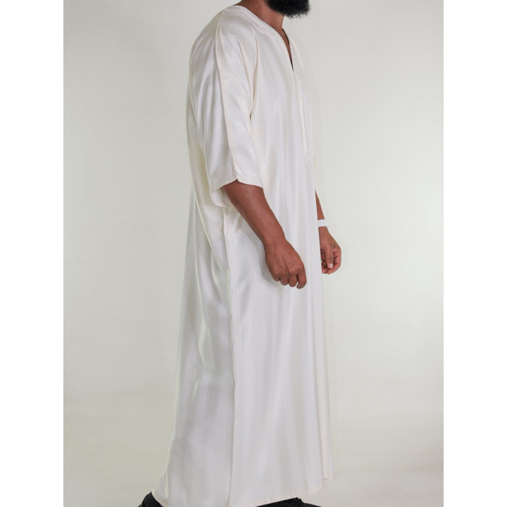 Gandoura marocaine jawhara - Blanc cassé Broderie crème