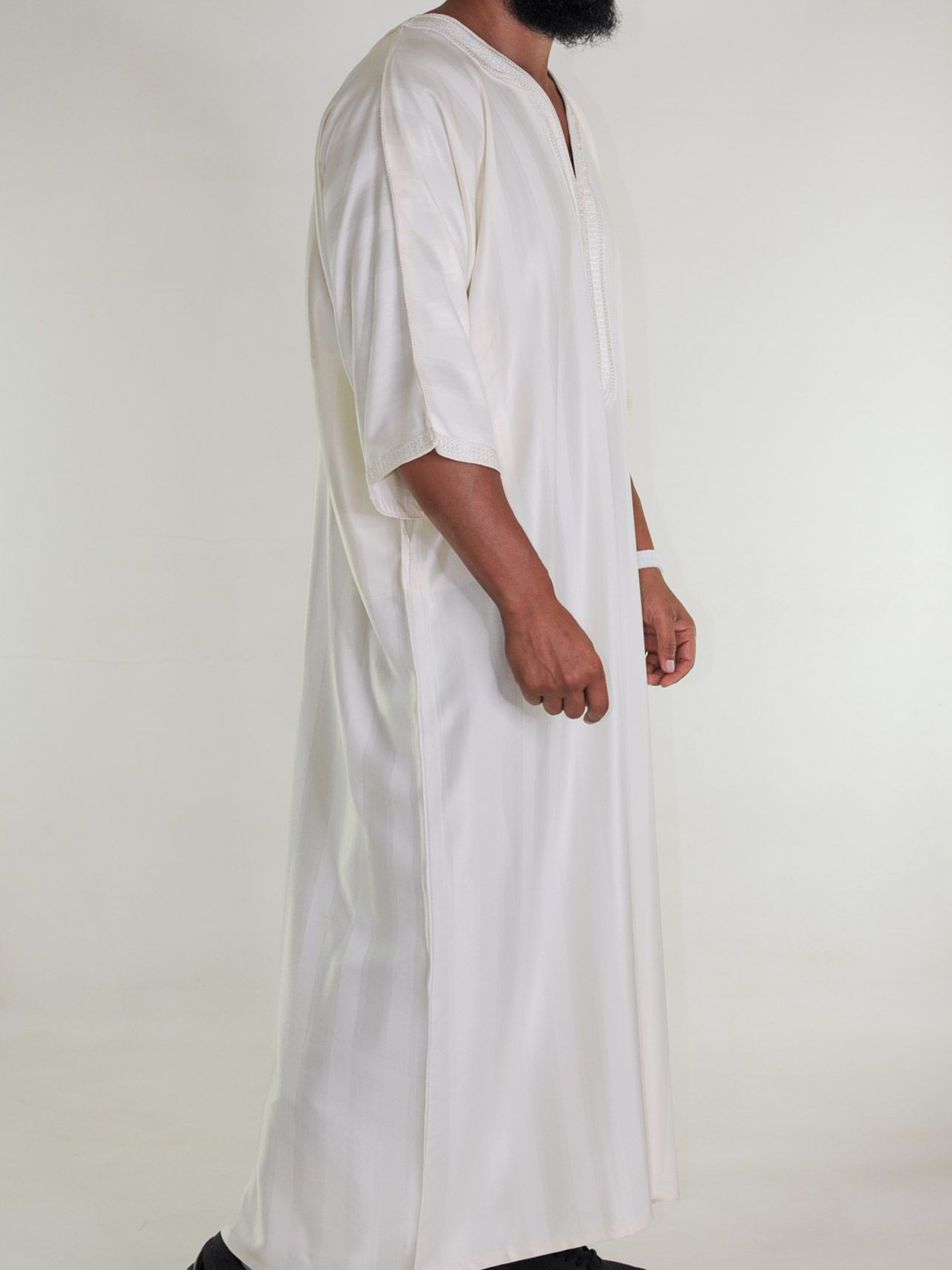 Gandoura marocaine jawhara - Blanc cassé Broderie crème