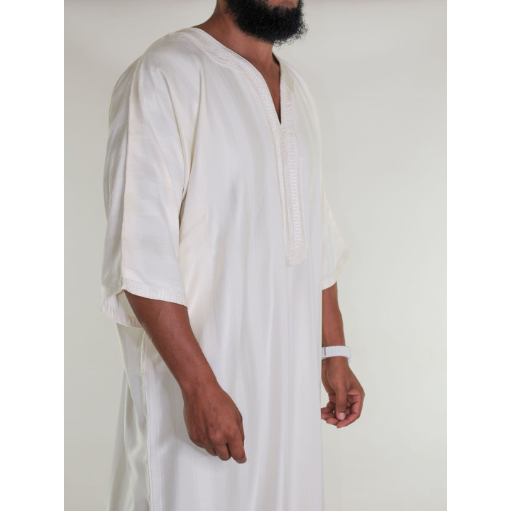 Gandoura marocaine jawhara - Blanc cassé Broderie crème