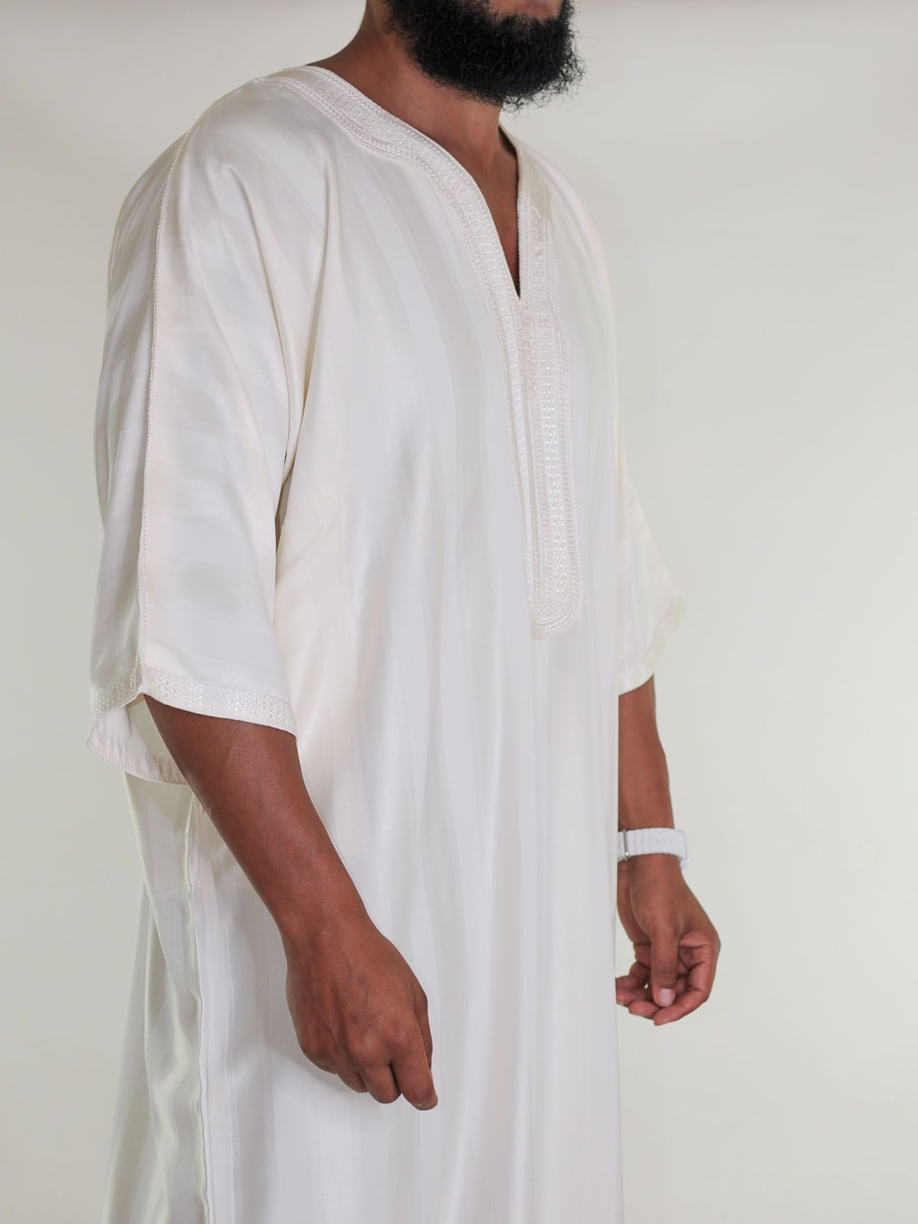 Gandoura marocaine jawhara - Blanc cassé Broderie crème