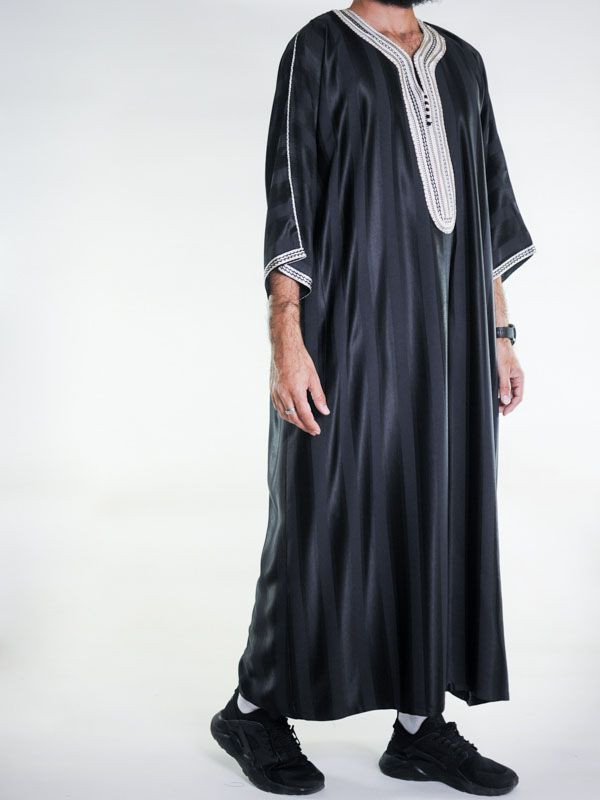 Gandoura marocaine jawhara - Noir / Broderie Blanche