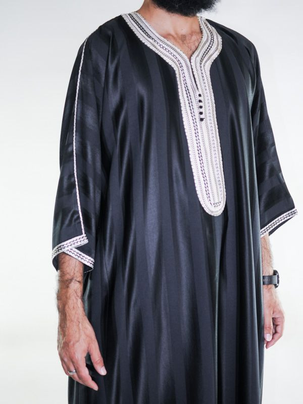 Gandoura marocaine jawhara - Noir / Broderie Blanche
