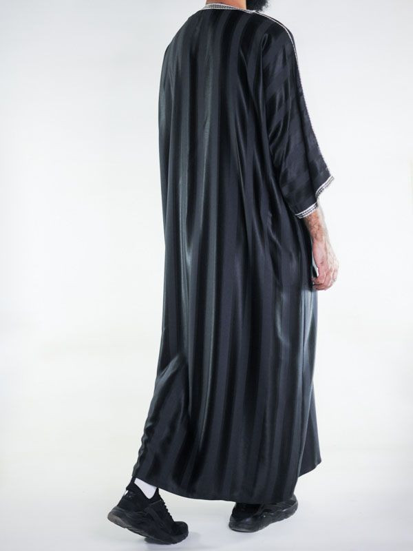 Gandoura marocaine jawhara - Noir / Broderie Blanche