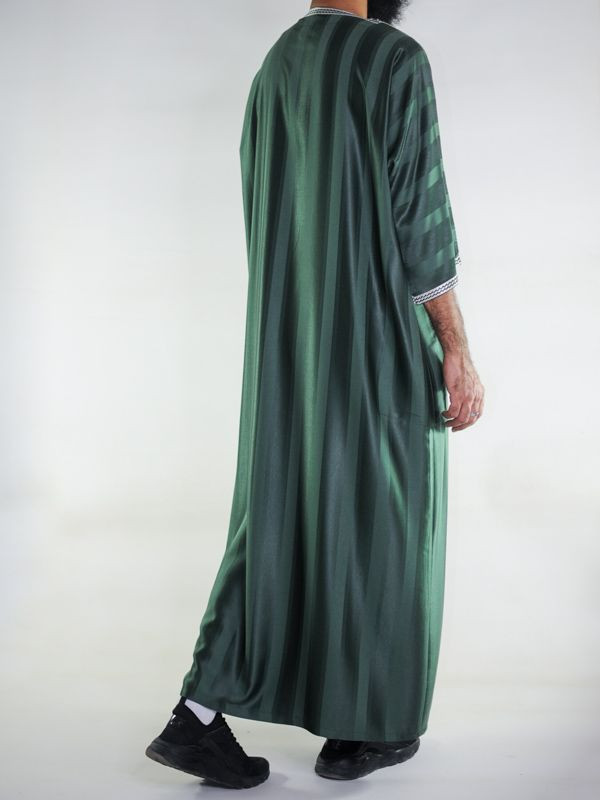 Gandoura marocaine Vert bouteille / Broderie Blanche