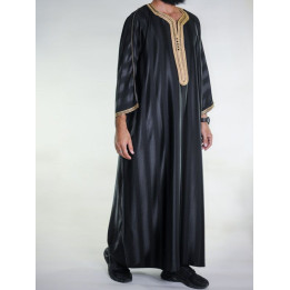 Gandoura marocaine Noir / Broderie Doré