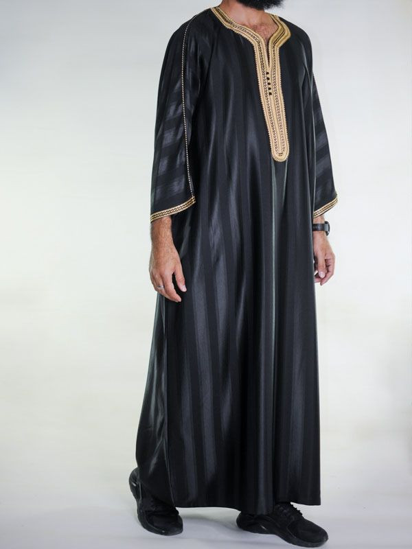 Gandoura marocaine Noir / Broderie Doré