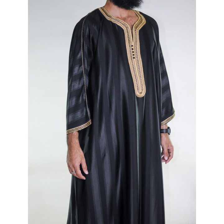 Gandoura marocaine Noir / Broderie Doré