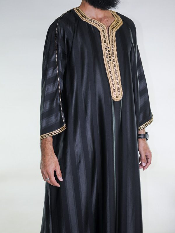 Gandoura marocaine Noir / Broderie Doré