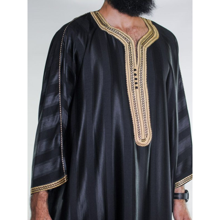 Gandoura marocaine Noir / Broderie Doré