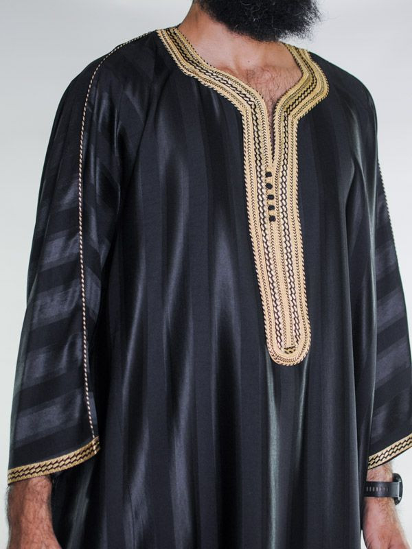 Gandoura marocaine Noir / Broderie Doré