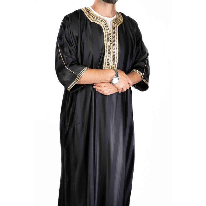 Gandoura marocaine Noir / Broderie Doré