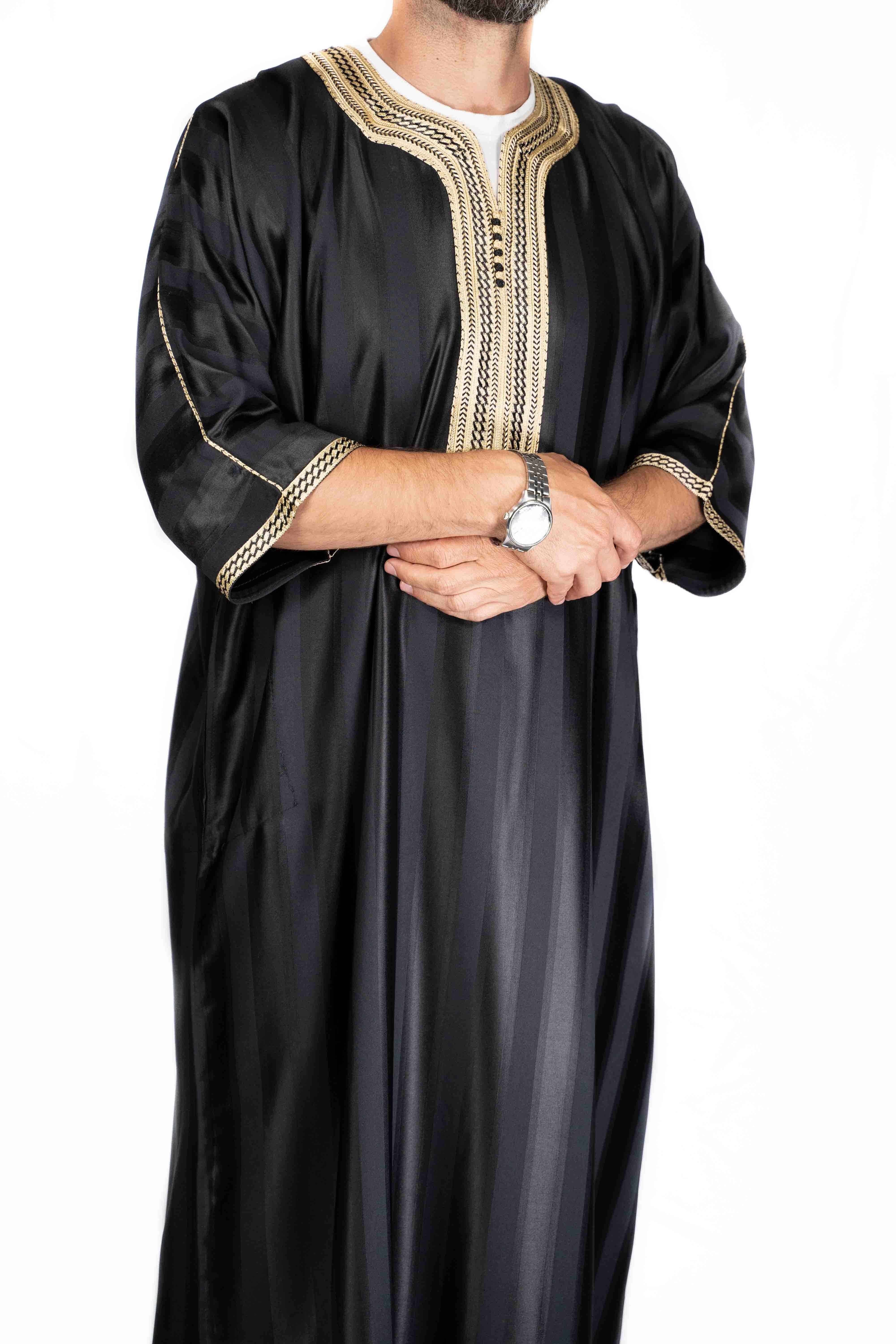 Gandoura marocaine Noir / Broderie Doré