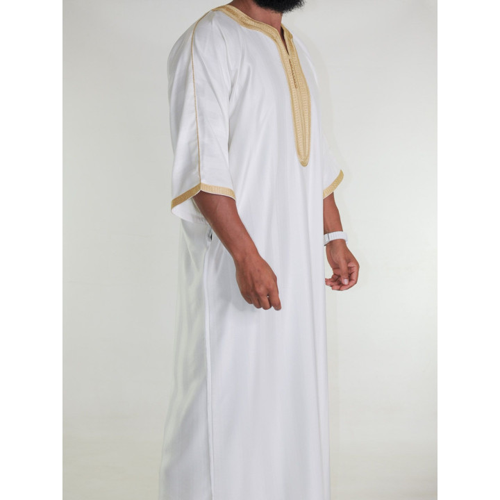 Gandoura marocaine Blanc cassé / Broderie Doré
