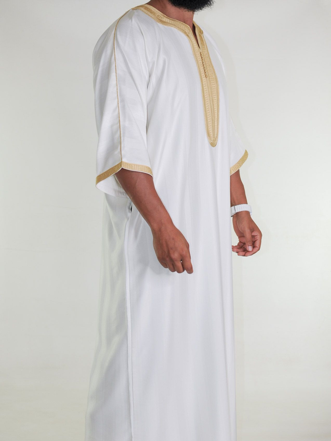 Gandoura marocaine Blanc cassé / Broderie Doré