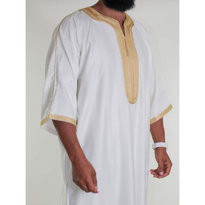 Gandoura marocaine Blanc cassé / Broderie Doré