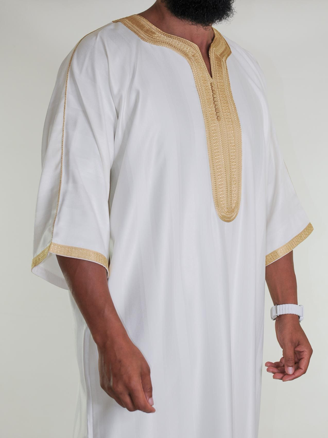 Gandoura marocaine Blanc cassé / Broderie Doré