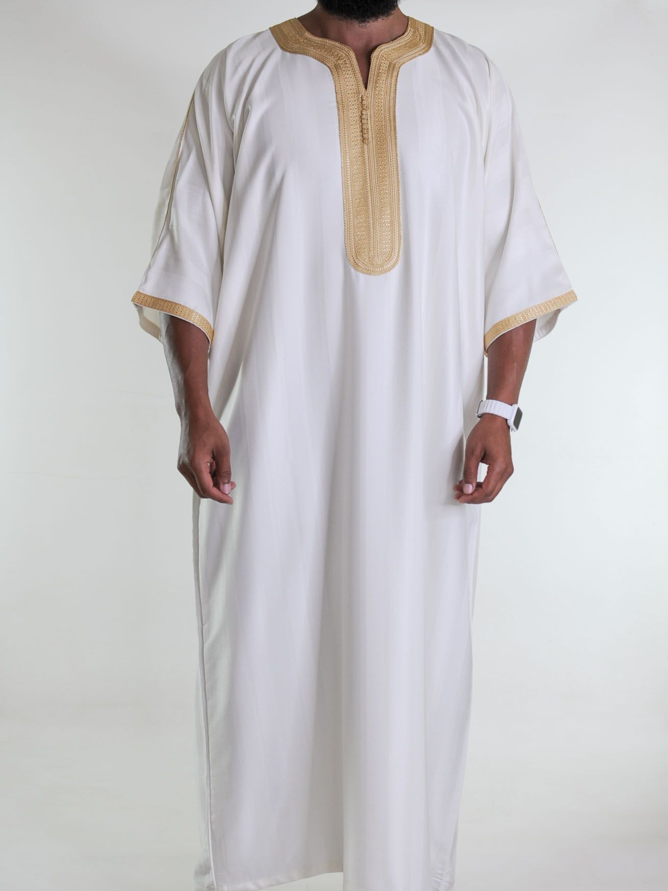Gandoura marocaine Blanc cassé / Broderie Doré