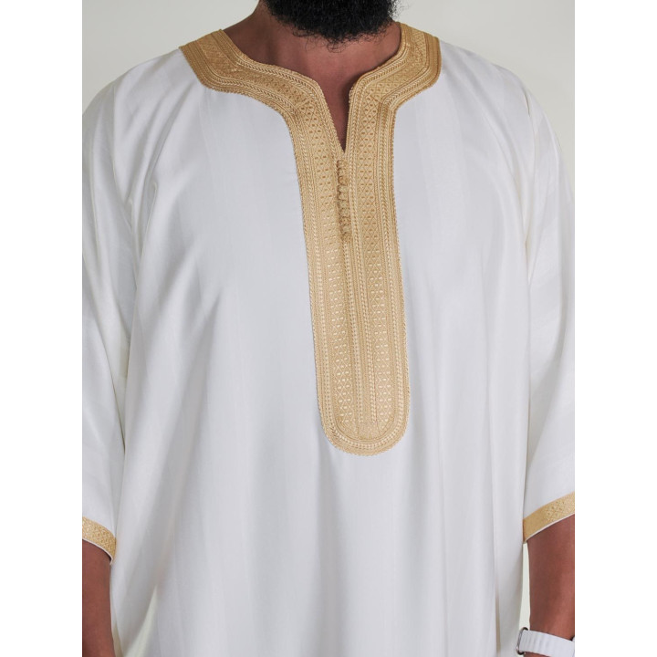 Gandoura marocaine Blanc cassé / Broderie Doré