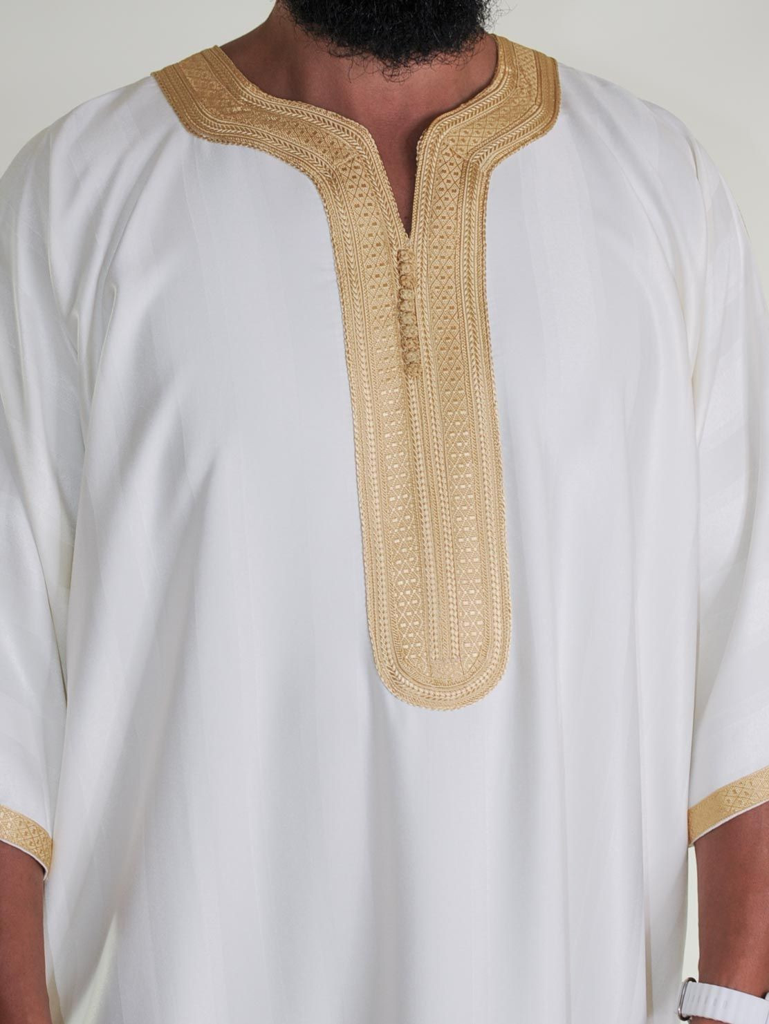 Gandoura marocaine Blanc cassé / Broderie Doré