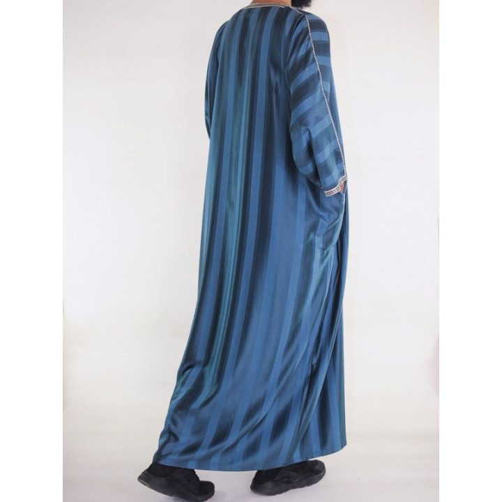 Gandoura marocaine Bleu émeraude / Broderie blanc