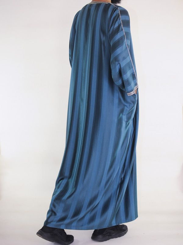 Gandoura marocaine Bleu émeraude / Broderie blanc