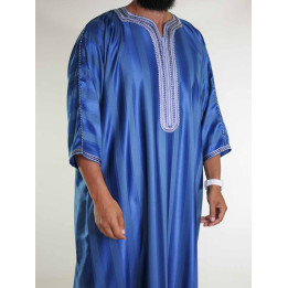 Gandoura marocaine Bleu Roi / Broderie bleu