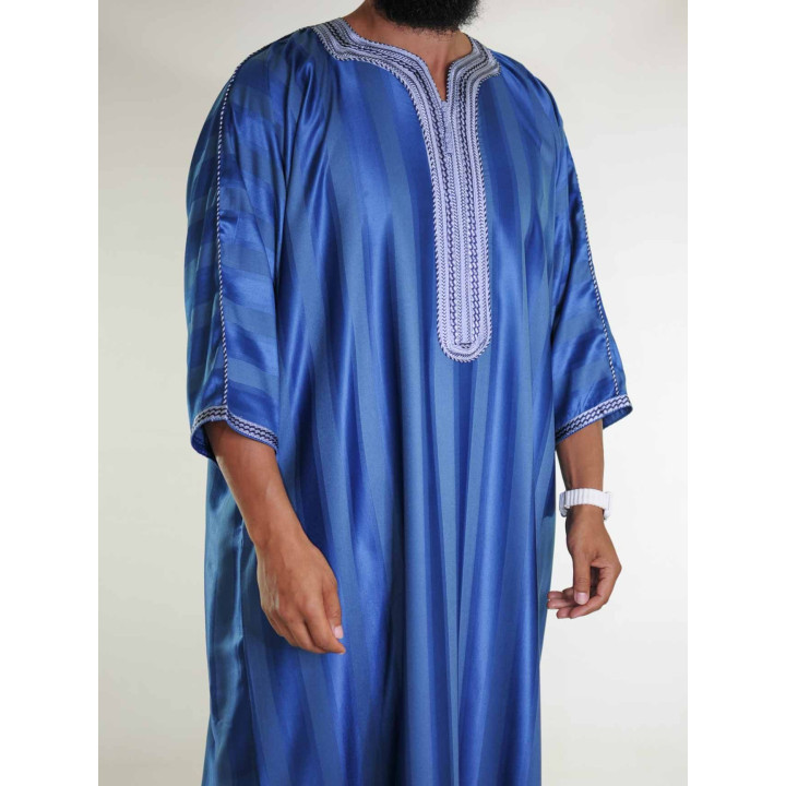 Gandoura marocaine Bleu Roi / Broderie bleu