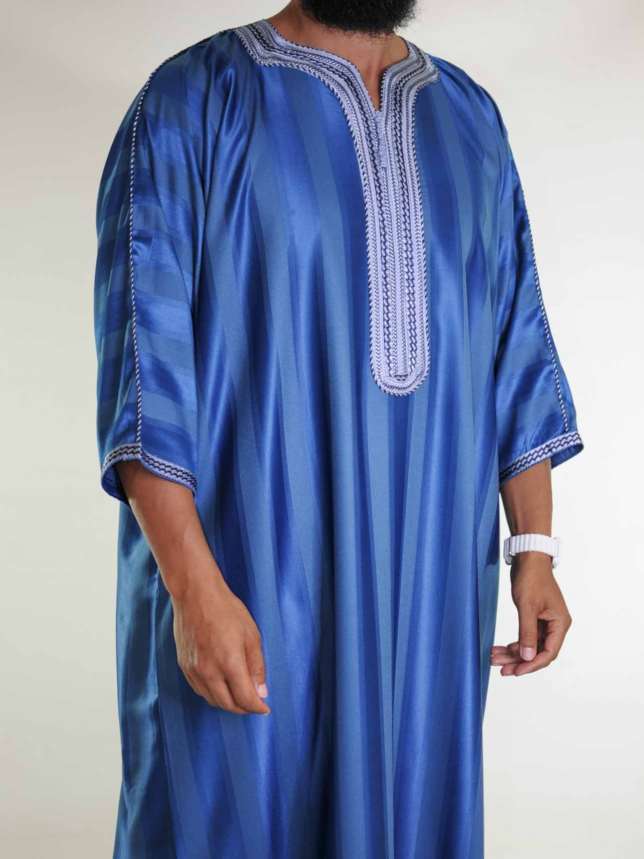 Gandoura marocaine Bleu Roi / Broderie bleu