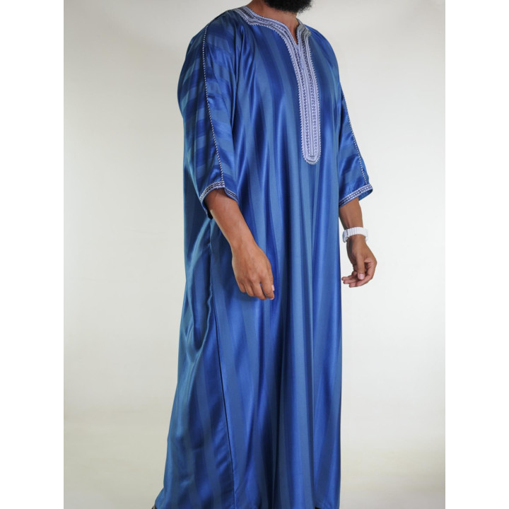 Gandoura marocaine Bleu Roi / Broderie bleu