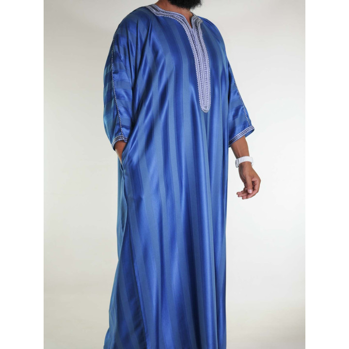 Gandoura marocaine Bleu Roi / Broderie bleu