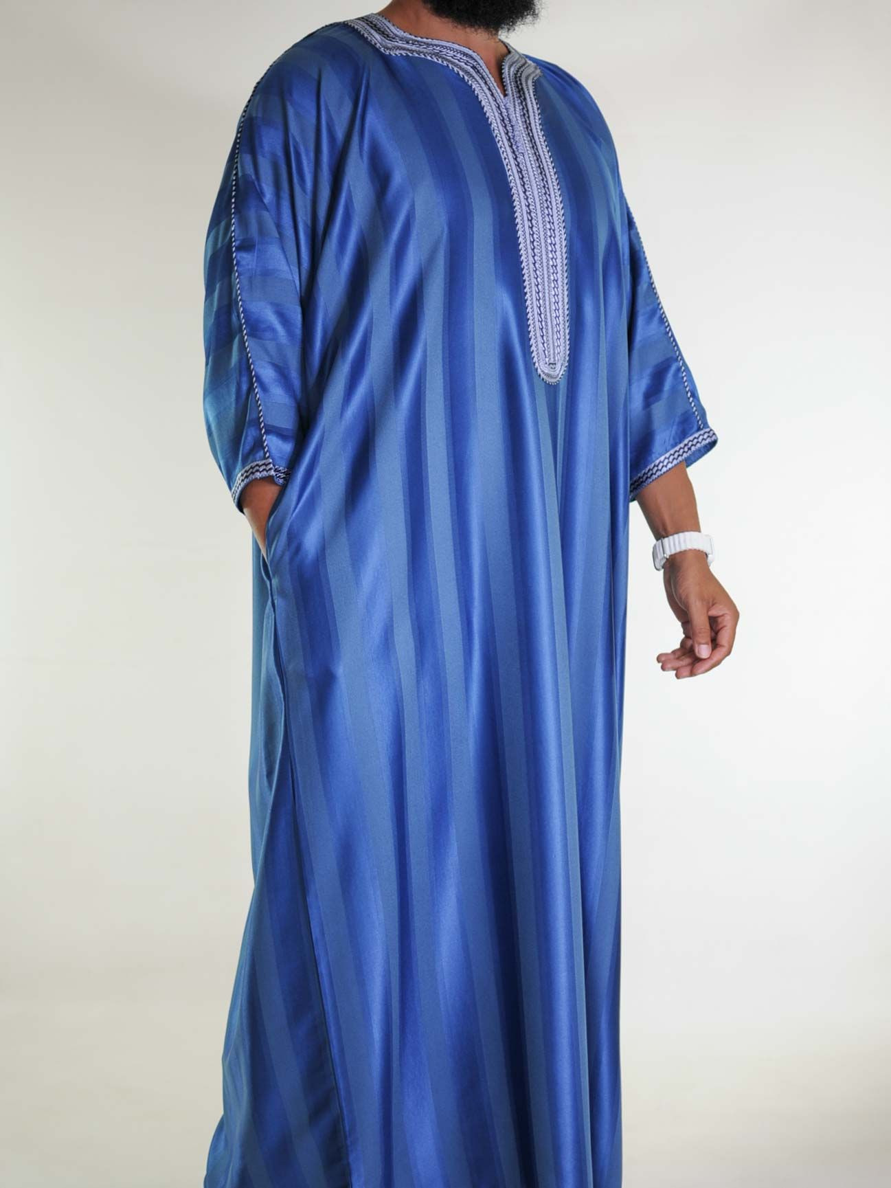 Gandoura marocaine Bleu Roi / Broderie bleu