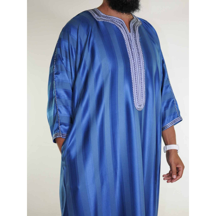 Gandoura marocaine Bleu Roi / Broderie bleu