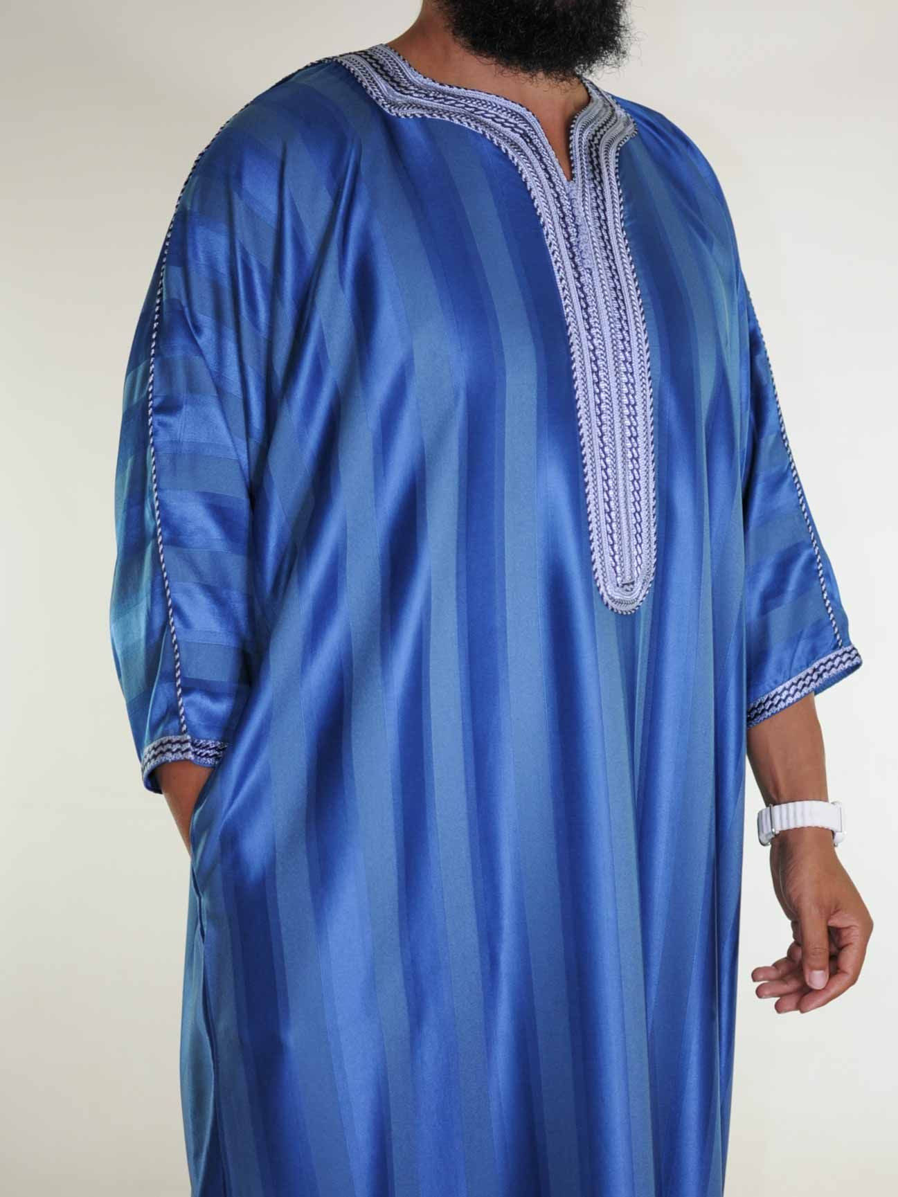 Gandoura marocaine Bleu Roi / Broderie bleu