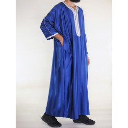 Gandoura marocaine Bleu Roi / Broderie blanche