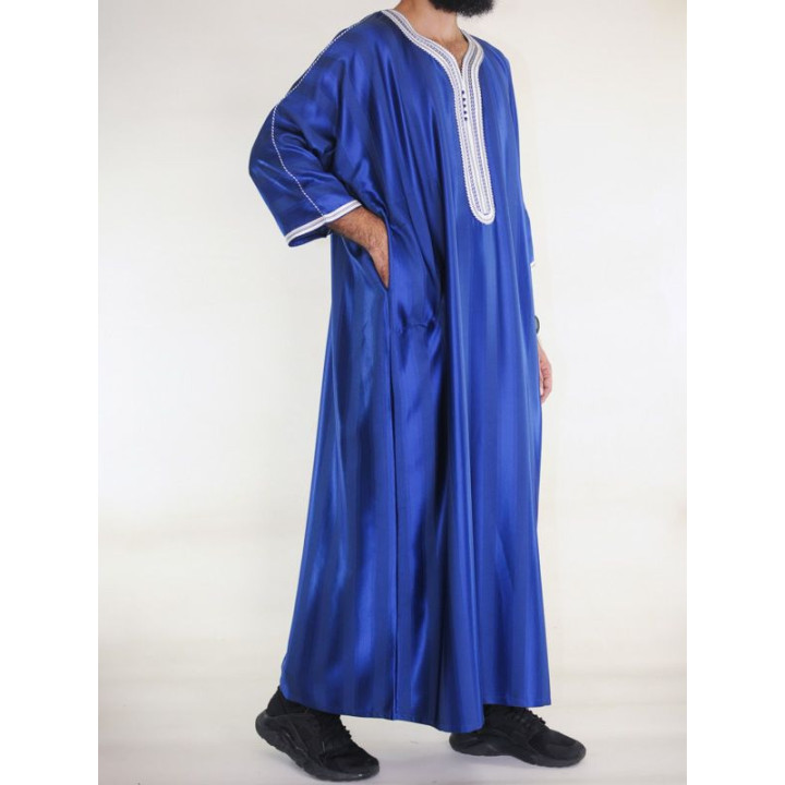 Gandoura marocaine Bleu Roi / Broderie blanche