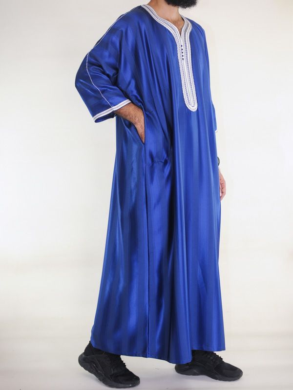 Gandoura marocaine Bleu Roi / Broderie blanche